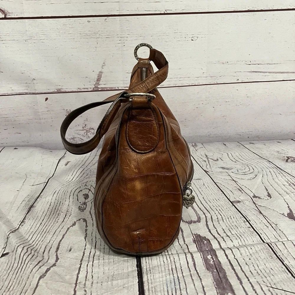 Brighton Cognac‎ Brown Croc Embossed Leather Shoulder Bag Hobo Top Zip